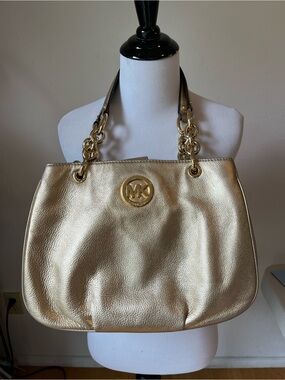 Michael Kors Fulton Gold Chain Bag Rare Medium Pebble Leather
